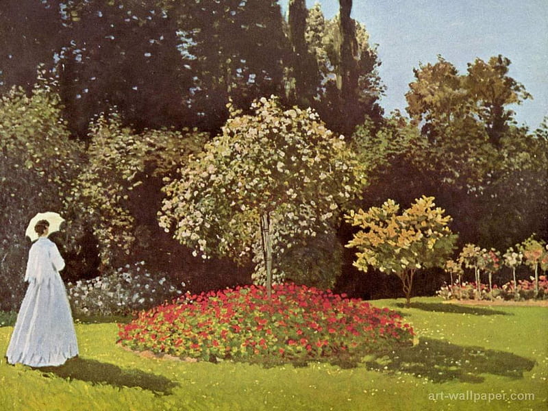 Woman in the garden, by Claude Monet, art, painting, eremitage, monet, impressionis, HD wallpaper