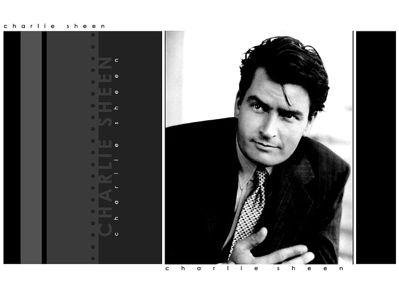 Charlie Sheen, series tv, people, black and white, movies, actor, HD wallpaper