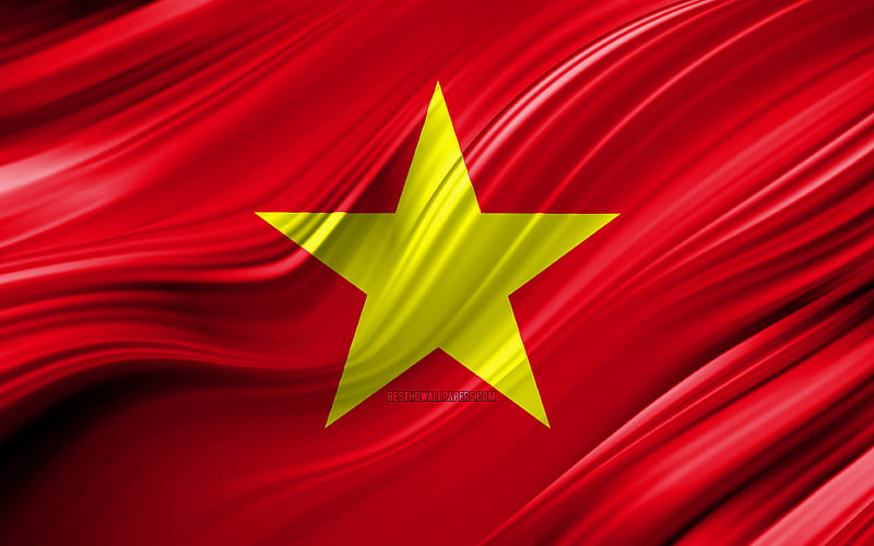 Vietnamese flag, Asian countries, 3D waves, Flag of Vietnam, national symbols, Vietnam 3D flag, art, Asia, Vietnam, HD wallpaper
