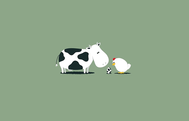 The cow, the chicken and the egg, Egg, Cartoon, Chicken, Cow, HD wallpaper  | Peakpx