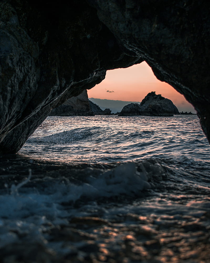 cave, arch, rocks, sea, stony, HD phone wallpaper
