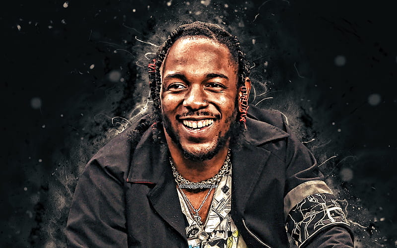 Kendrick Lamar american rapper, music stars, fan art, Kendrick Lamar Duckworth, american celebrity, white neon lights, creative, Kendrick Lamar, HD wallpaper