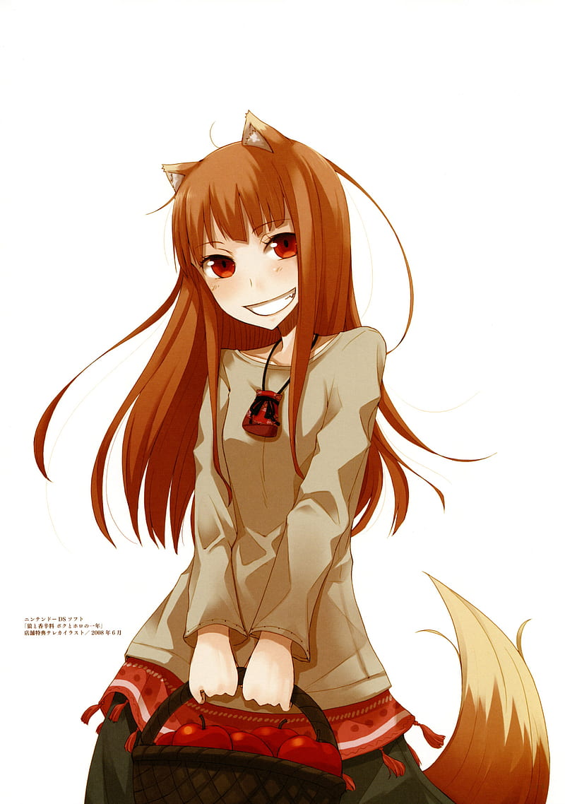 Holo (Spice and Wolf), Spice and Wolf, simple background, looking at viewer, red eyes, Okamimimi, wolf ears, HD phone wallpaper