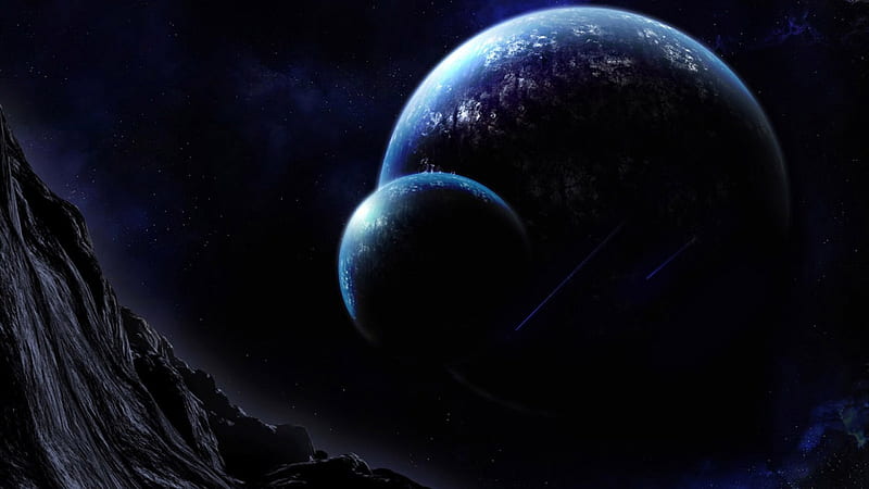 alignment of planets, far, blue, darkness, cold, HD wallpaper