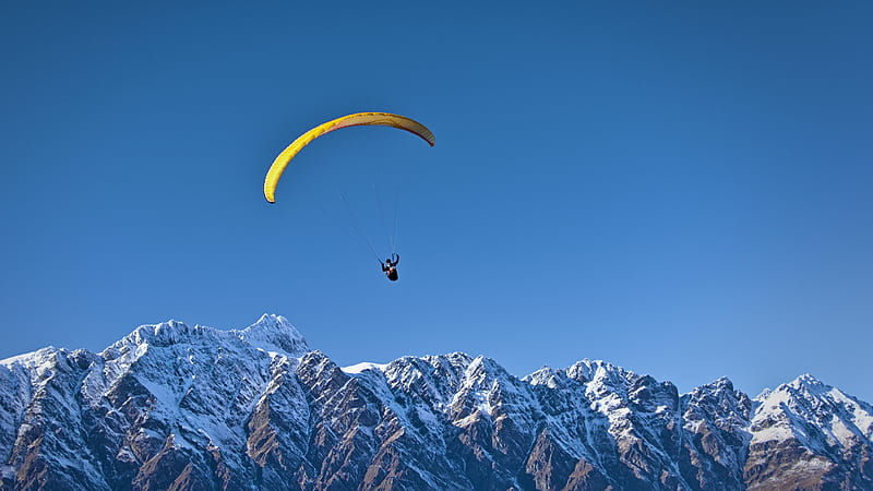 man on parachute near the mountain, HD wallpaper