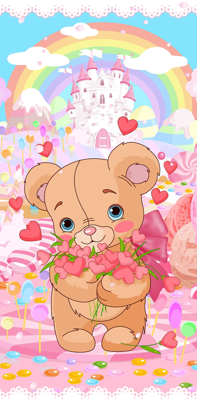 Sweet Heart Bear, sweetheart, valentine, cute, rainbow, pretty, HD phone wallpaper