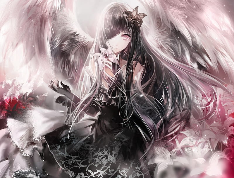 Gothic Angel, pretty, dress, bonito, wing, sweet, creepy, nice, gothic,  anime, HD wallpaper | Peakpx