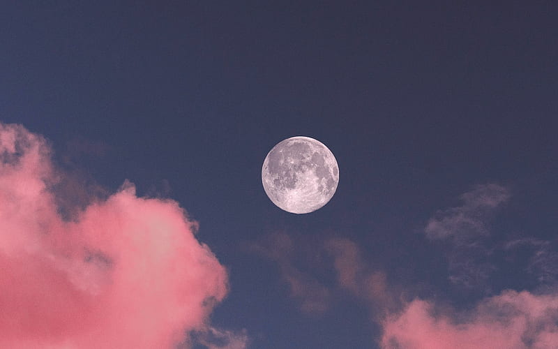  Luna llena, cielo, rosa, azul, luna, luna, noche, Fondo de pantalla HD