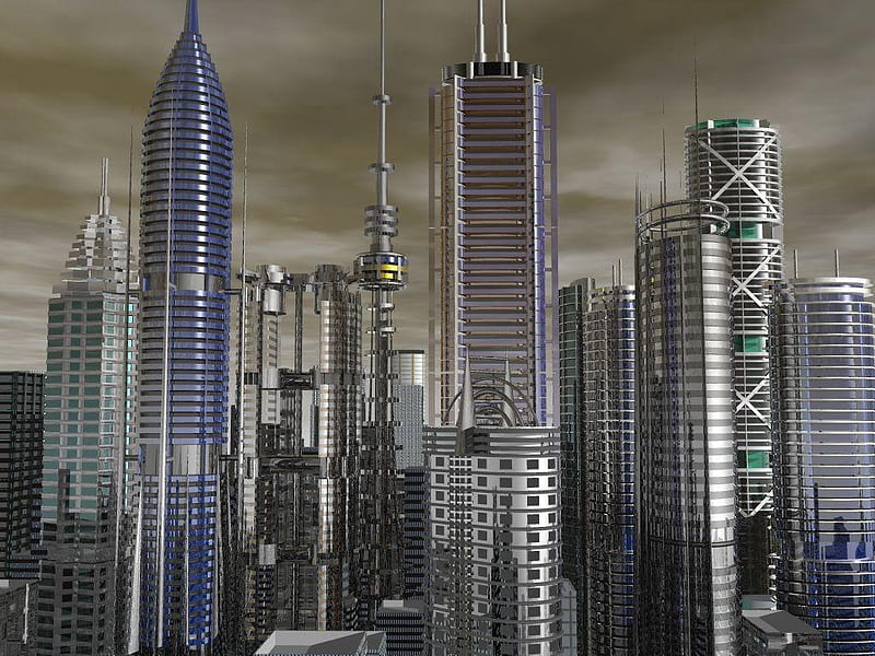3d city, buildings, sky, tall, 3d, city, cool, highrise, hot, stuff, HD wallpaper