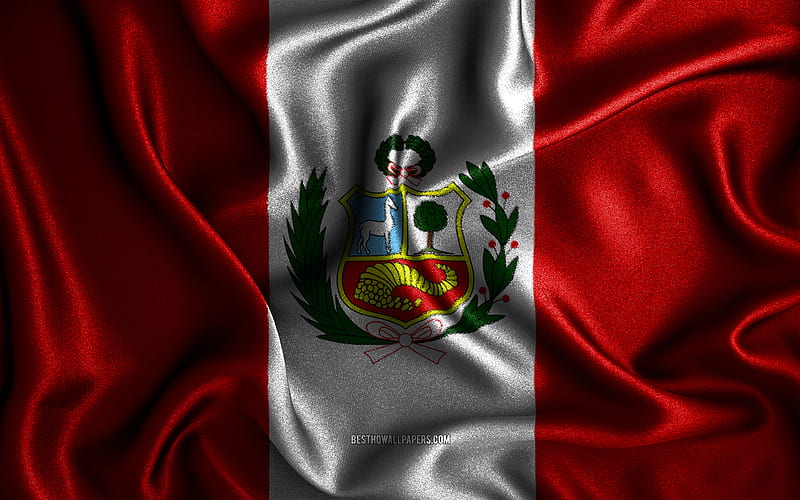 Peruvian flag silk wavy flags, South American countries, national symbols, Flag of Peru, fabric flags, Peru flag, 3D art, Peru, South America, Peru 3D flag, HD wallpaper