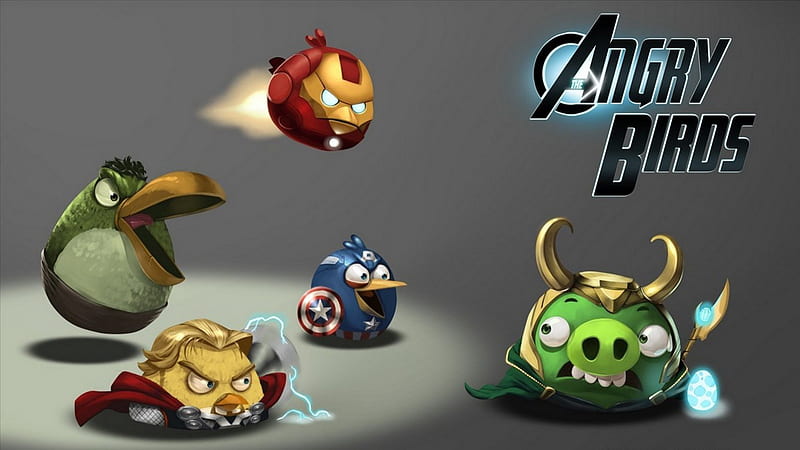 The Angry Birds, movie, birds, game, angry birds, thor, cross over, iron man, pigs, hulk, captain america, avengers, HD wallpaper