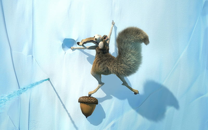 Scrat and the nut, squirrel, movie, Ice Age, winter, fantasy, ice, nut, funny, The Meltdown, blue, HD wallpaper