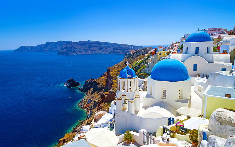 Aegean Sea romantic place, summer, resort, Santorini, Cyclades Islands, Greece, HD wallpaper