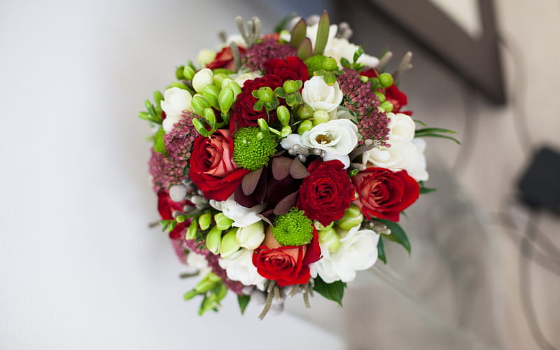 wedding bouquet, red roses, bouquet of flowers, bouquet of the bride, roses, wedding concepts, HD wallpaper