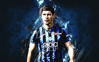 Ruslan Malinovskyi, Atalanta, ukrainian footballer, portrait, blue ...