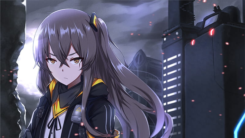 Girls Frontline UMP45 With Background Building Lights And Dark Sky Games, HD wallpaper