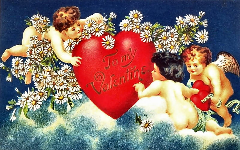 To My Valentine 1, art, romance, holiday, illustration, artwork, sweetheart, love, painting, Valentine, wide screen, cherubs, occasion, HD wallpaper
