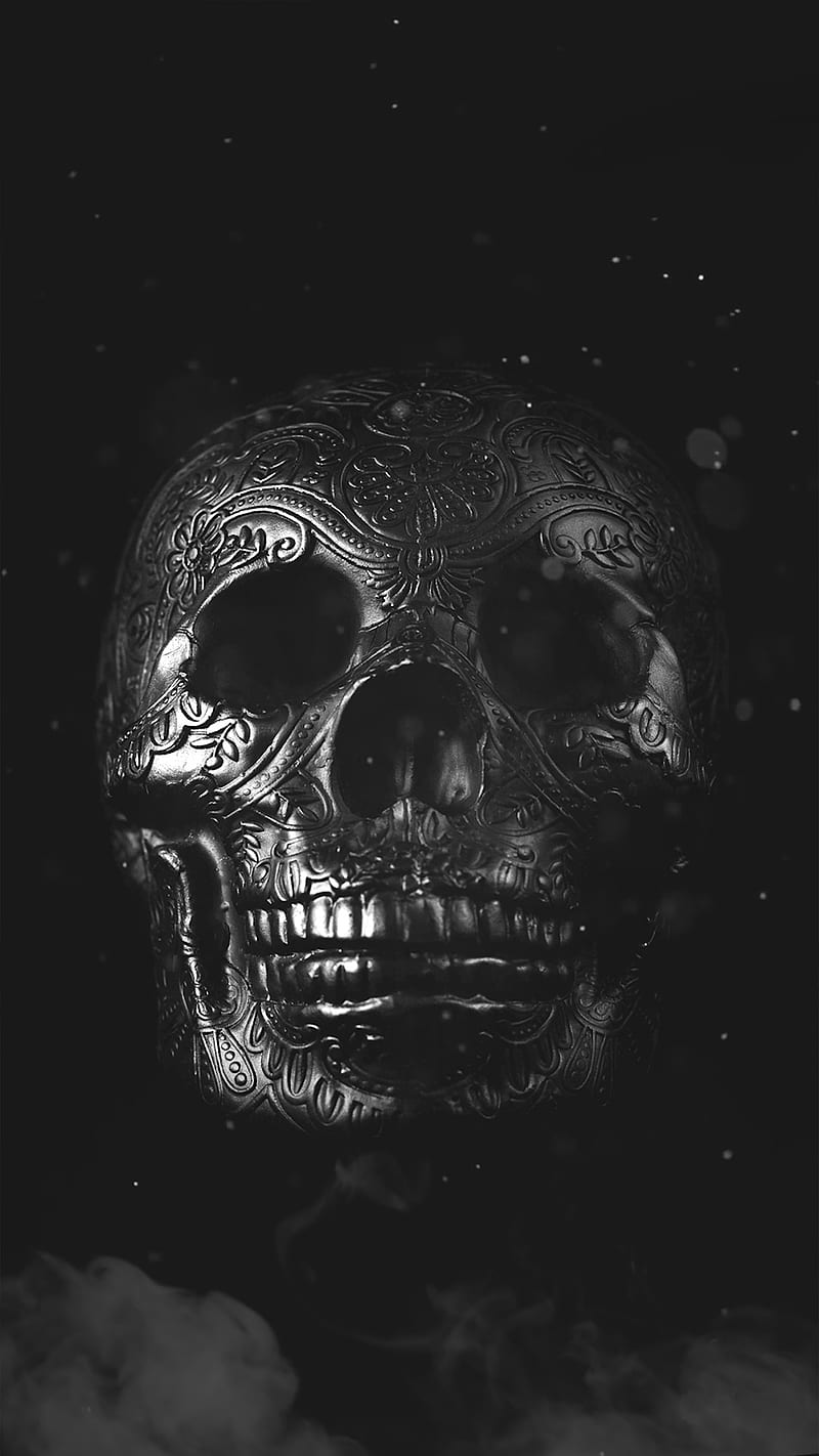 skullsmoke, DARK, black, black and white, creepy, dust, skull, HD phone wallpaper