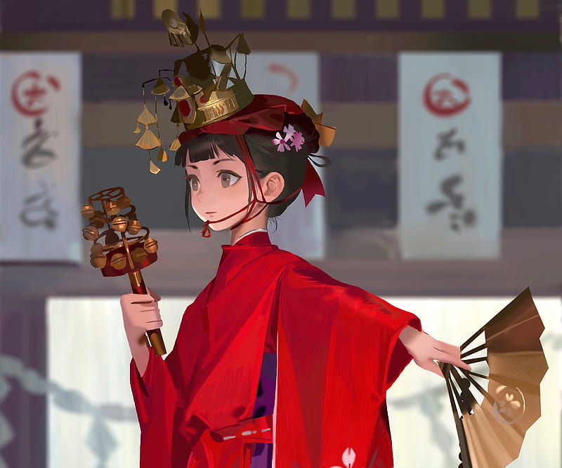 Anime, Girl, Traditional Costume, HD wallpaper