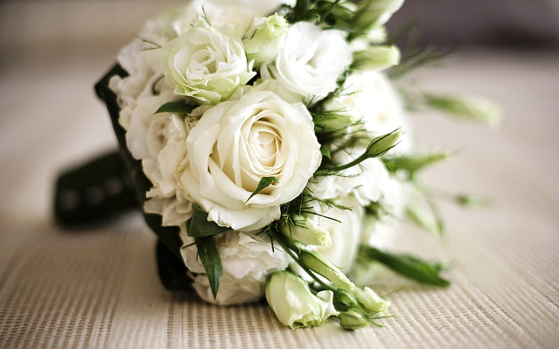 wedding bouquet, white roses, bridal bouquet, blur, bouquet of roses, white beautiful flowers, wedding concepts, HD wallpaper