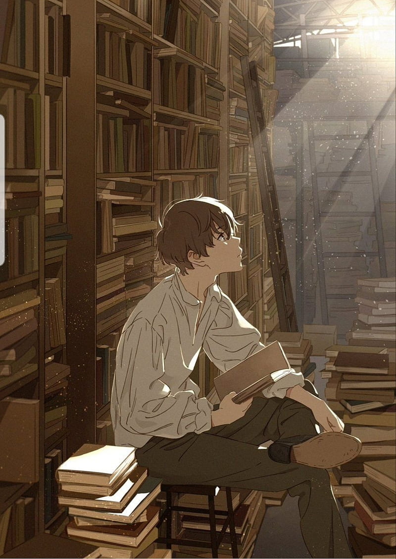 Anime boy, anime, anime boy, books, library, reading, sun, HD phone  wallpaper | Peakpx