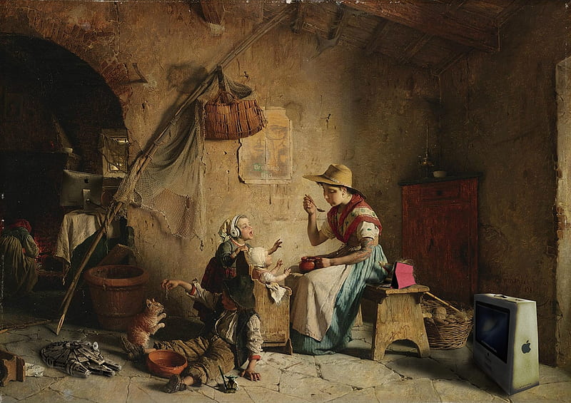 Feed time, art, painting, copil, gaetano chierici, child, pictura, mother, HD wallpaper