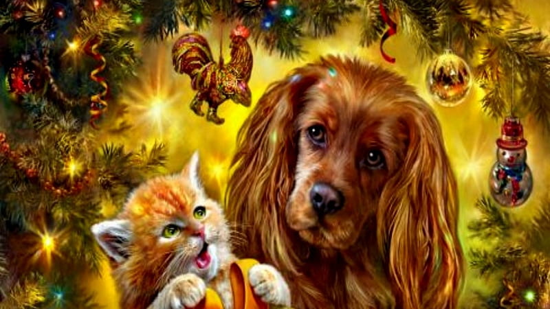 Merry Christmas, Hund, Deutschland, Huhn, Katze, HD wallpaper