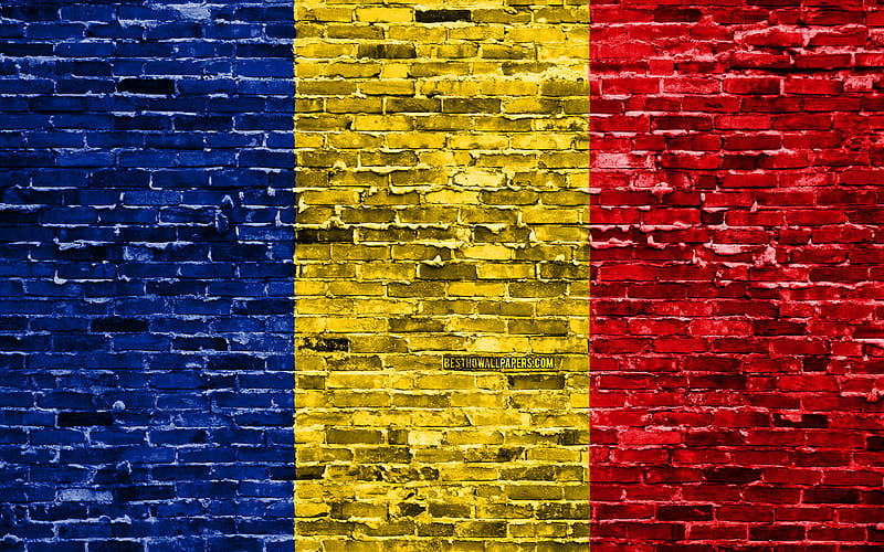 Romanian flag, bricks texture, Europe, national symbols, Flag of Romania, brickwall, Romania 3D flag, European countries, Romania, HD wallpaper