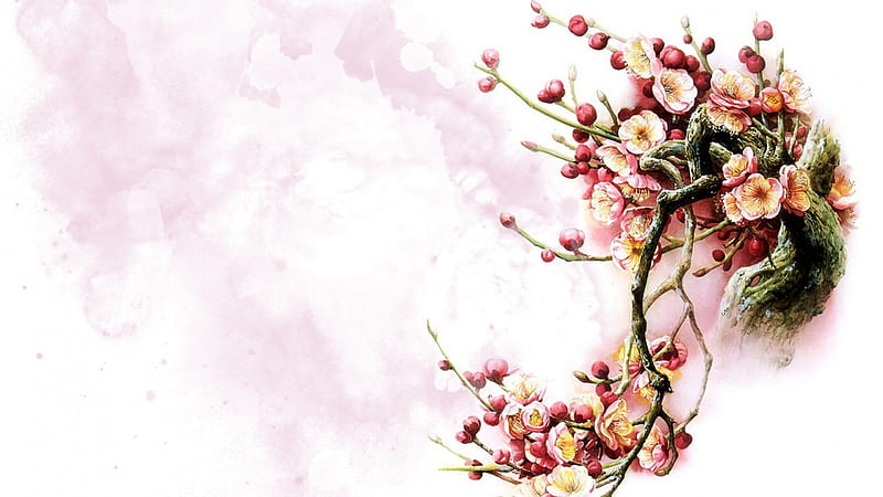Flores orientales, sakura, flor, primavera, floral, oriental, árbol,  pintura, Fondo de pantalla HD | Peakpx