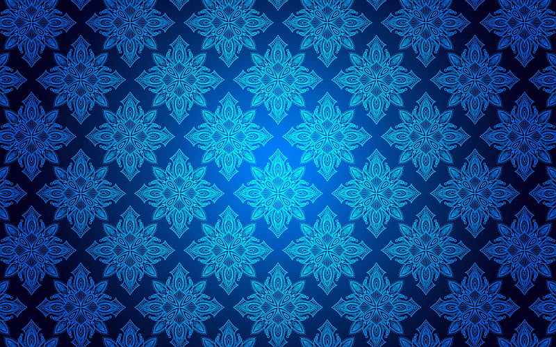 blue floral pattern floral vintage pattern, blue vintage background, floral patterns, vintage backgrounds, blue retro backgrounds, HD wallpaper
