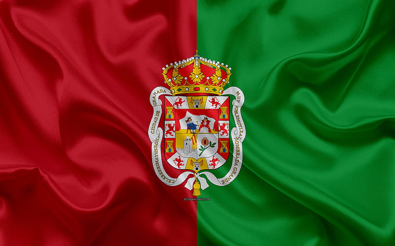Flag of Granada silk texture, Spanish city, red green silk flag, Granada flag, Spain, art, Europe, Granada, HD wallpaper