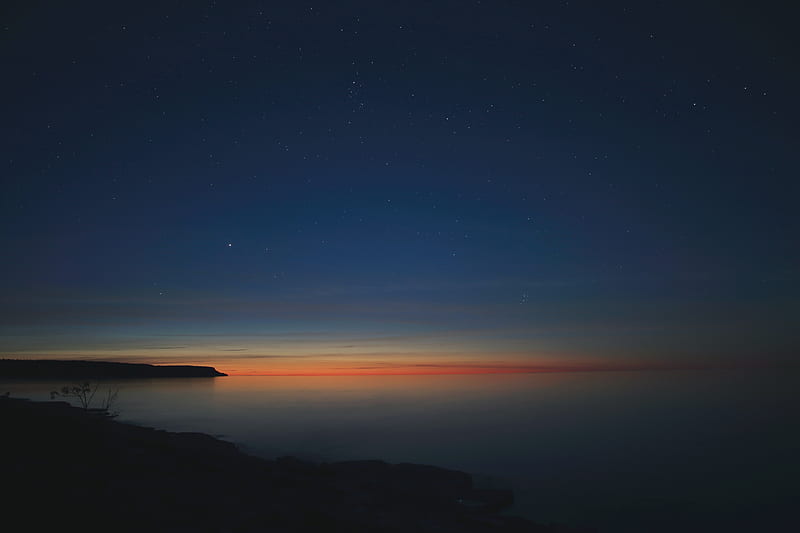 Starry Night Calm Sunset , sunset, ocean, sky, stars, nature, HD wallpaper