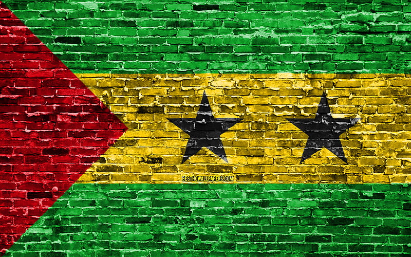 Sao Tome and Principe flag, bricks texture, Africa, national symbols, Flag of Sao Tome and Principe, brickwall, African countries, Sao Tome and Principe, HD wallpaper