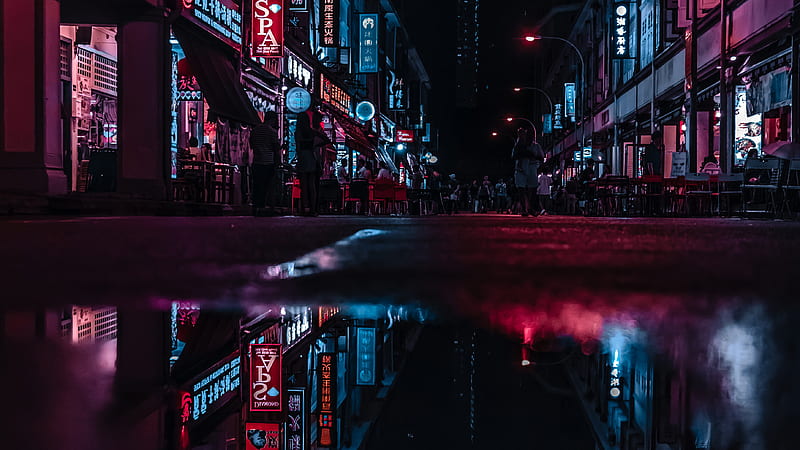 Asia Neon City Lights Reflections, neon, graphy, city, reflections, HD wallpaper