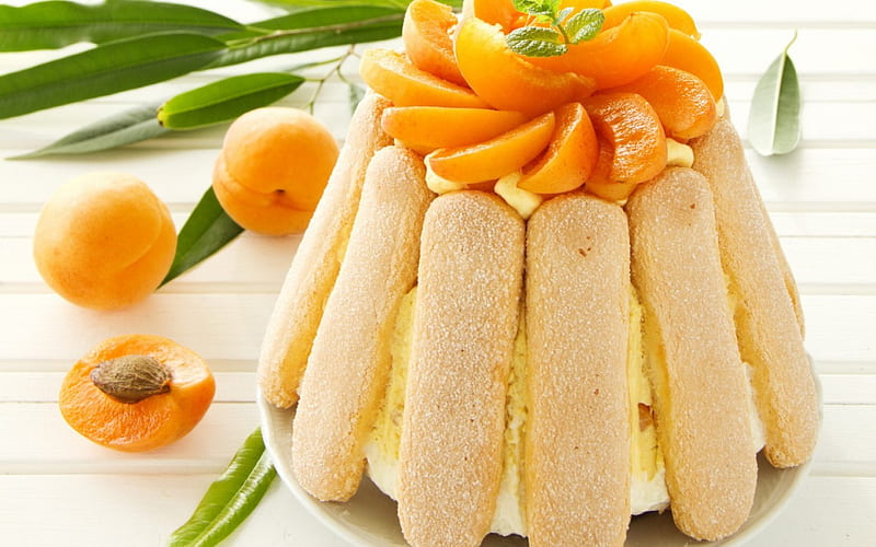 Cake, food, sweet, dessert, fruit, green, apricot, white, oranhe, HD wallpaper