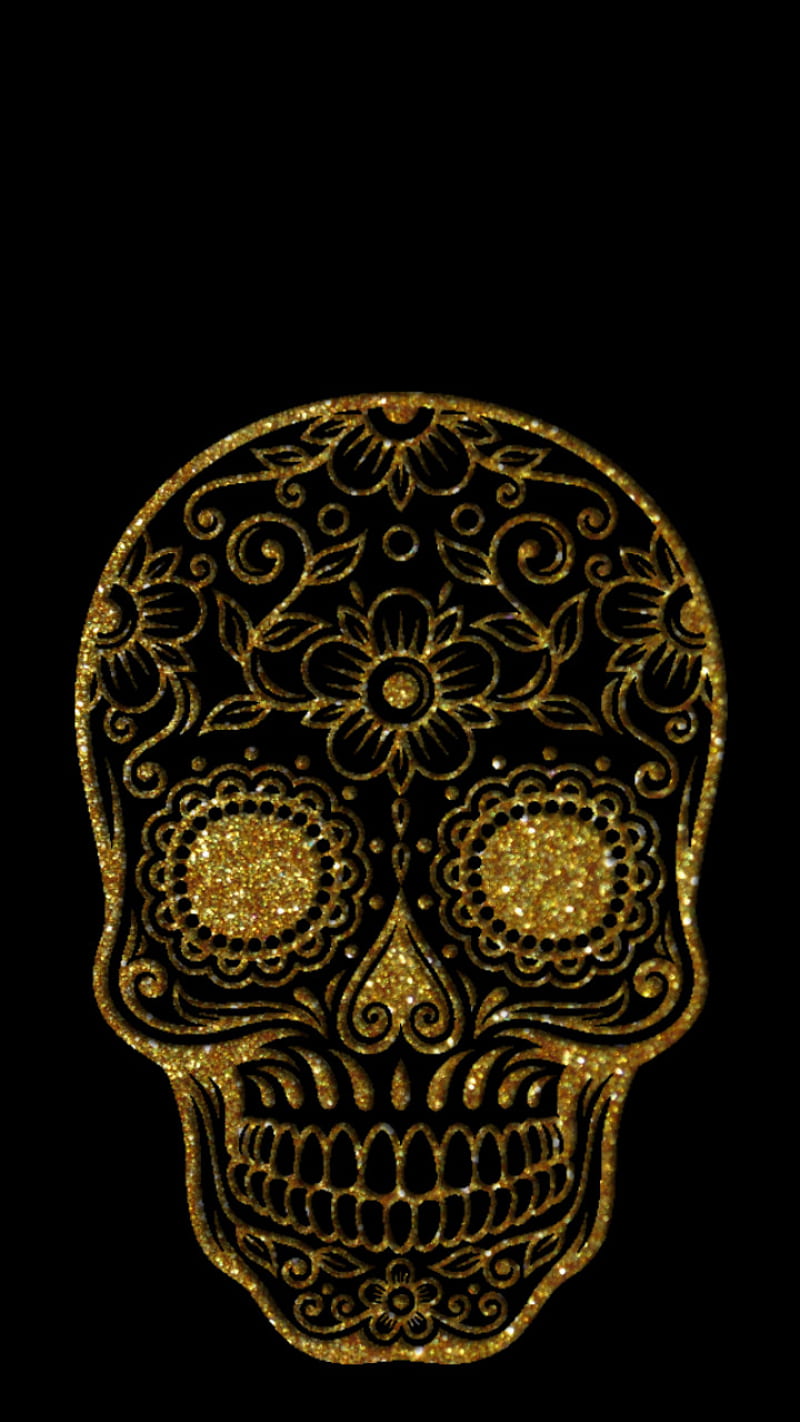 Golden Skull, black skull, black , crane, crane dore, fond d ecran, fond d ecran 2017, gold, golden eyes, golden skeleton, new , skull, skull gold, squelette, 2017, black phone, yeux dore, HD phone wallpaper