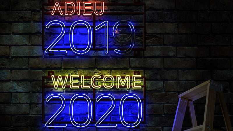 Adieu 2019 Welcome 2020, graphics, text, 3d, typography, neon sign, HD wallpaper