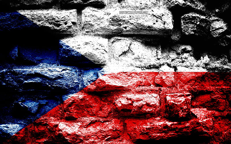 Czech Republic flag, grunge brick texture, Flag of Czech Republic, flag on brick wall, Czech Republic, Europe, flags of european countries, HD wallpaper