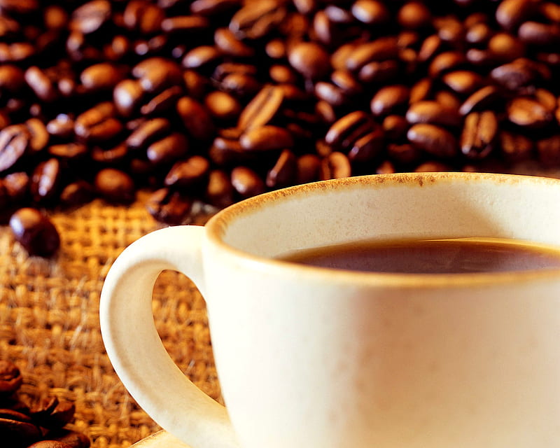 Coffee, saucer, fresh, beans, ground, cup, brewed, drink, morning, HD wallpaper