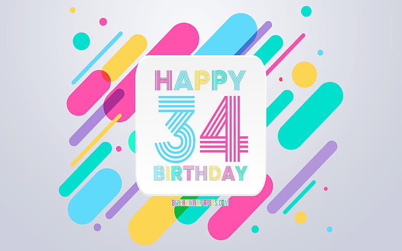 Happy 34 Years Birtay, Abstract Birtay Background, Happy 34th Birtay, Colorful Abstraction, 34th Happy Birtay, Birtay lines background, 34 Years Birtay, 34 Years Birtay party, HD wallpaper