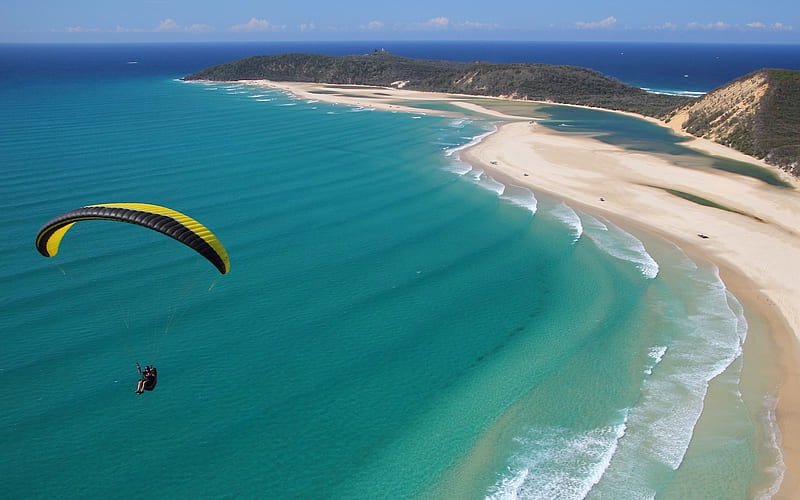 Paragliding in Australia, beach, ocean, aerial, Australia, paraglider, HD wallpaper