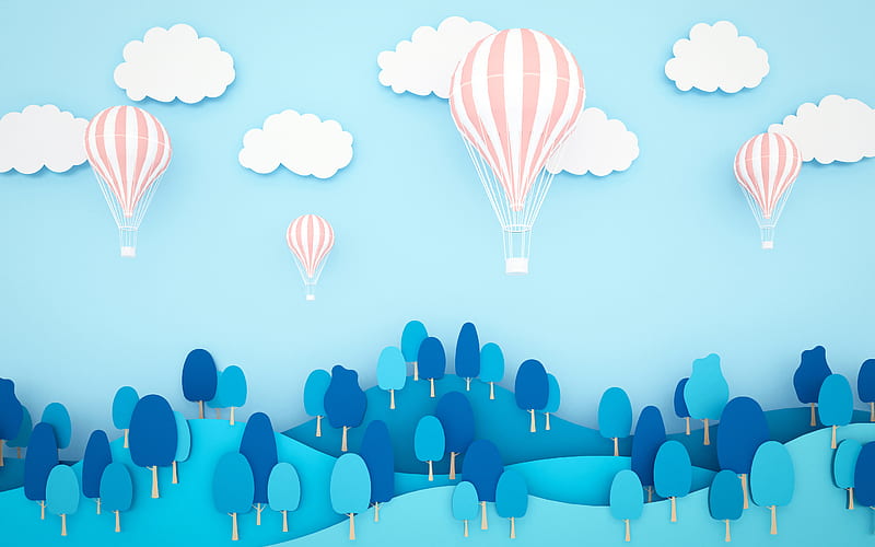 Air Ballons Minimal Landscape , air-balloon, clouds, sky, artist, artwork, digital-art, HD wallpaper