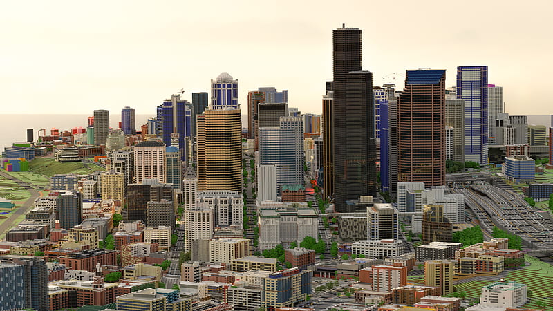 Building City Seattle Skyscraper Minecraft, HD wallpaper