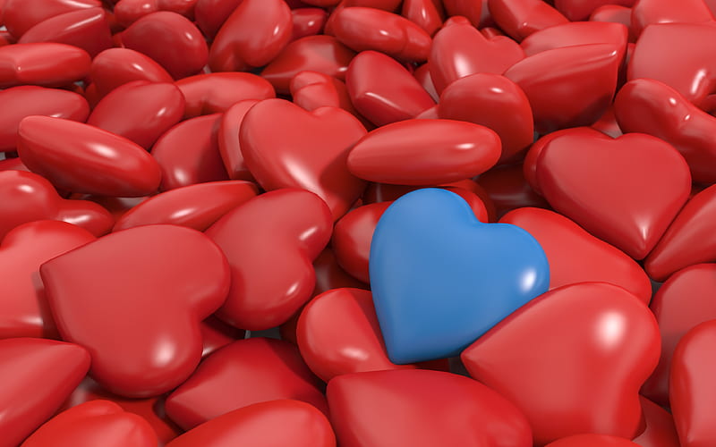 3d hearts art, creative, heart pills, red hearts, HD wallpaper