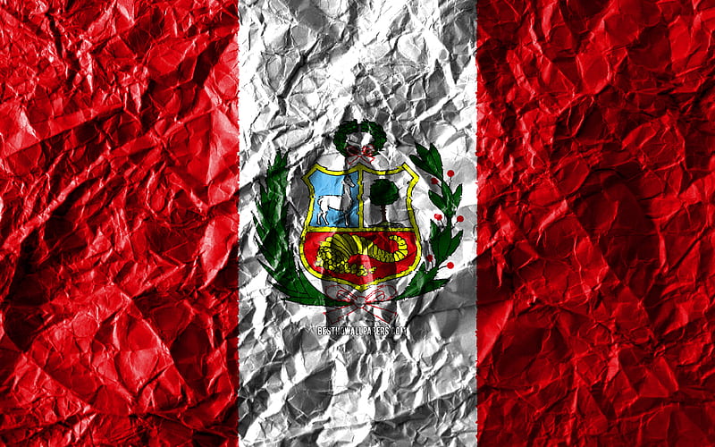 Peruvian flag crumpled paper, South American countries, creative, Flag of Peru, national symbols, South America, Peru 3D flag, Peru, HD wallpaper