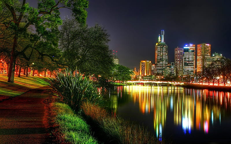 melbourne at night-The urban landscape graphy, HD wallpaper
