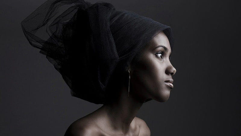 Side View Of Black Girl In Black Background Having Black Cloth On Head Black Girl, HD wallpaper