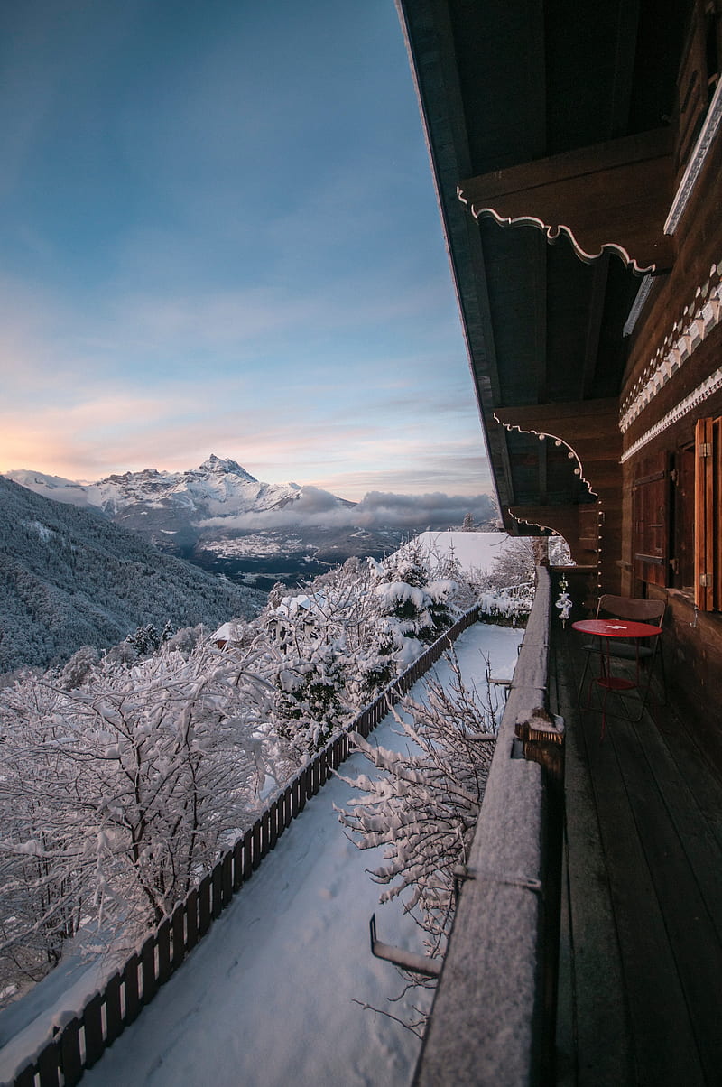 mountains, balcony, landscape, rest, alps, travel, HD phone wallpaper