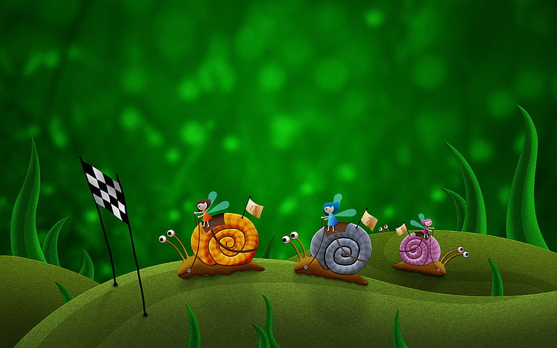 Cute Snails, Figure, Race, Green, Snails, HD wallpaper