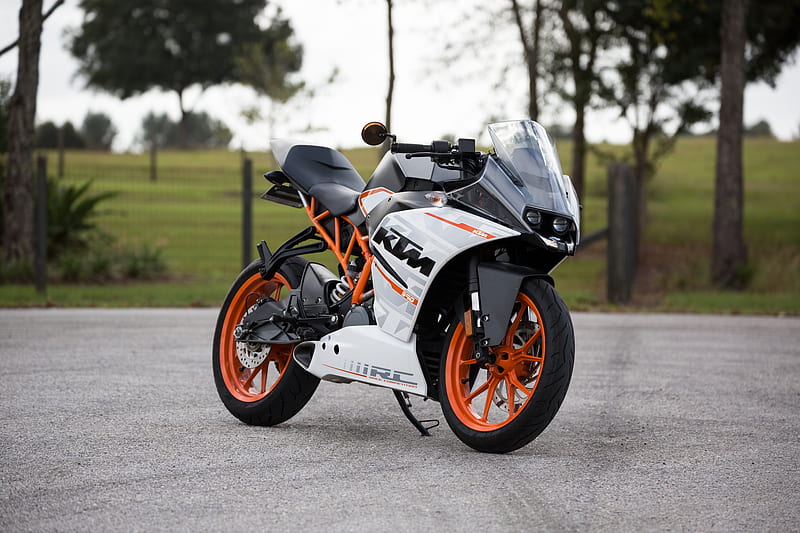 white and orange KTM sports bike selective focus graphy, HD wallpaper